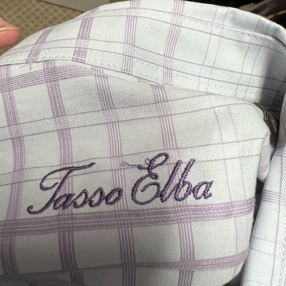 Men’s Tasso Elba 3XL shirt in light blue/ purple grid. Modern fit. NWT